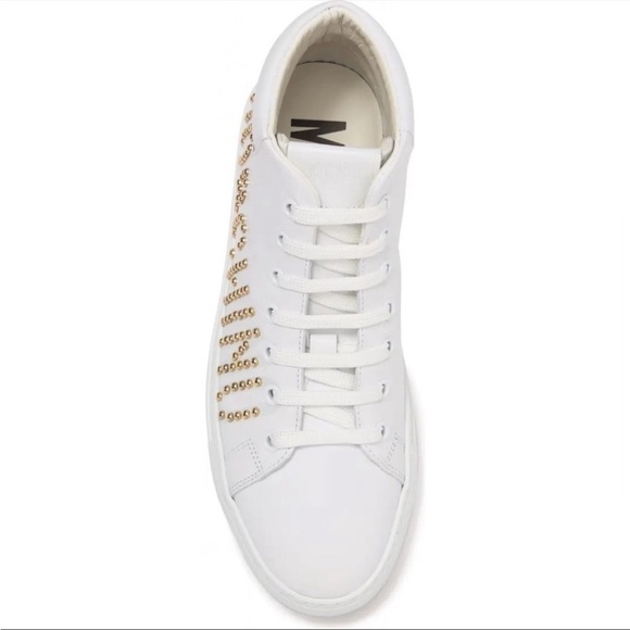 MOSCHINO Leather High Top Sneaker Logo Stud Lace Up White Shoes 8 NWT AUTHENTIC - Picture 6 of 16
